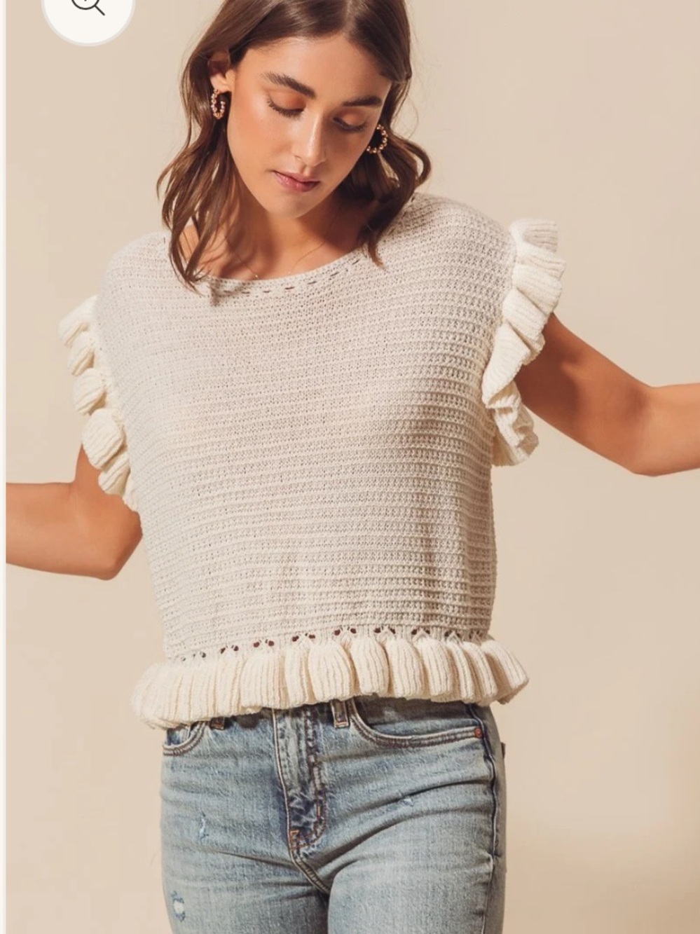 MADEWELL Stella! Cream Ruffle Knit Sleeve Sweater Top! Absolutely adorable! M